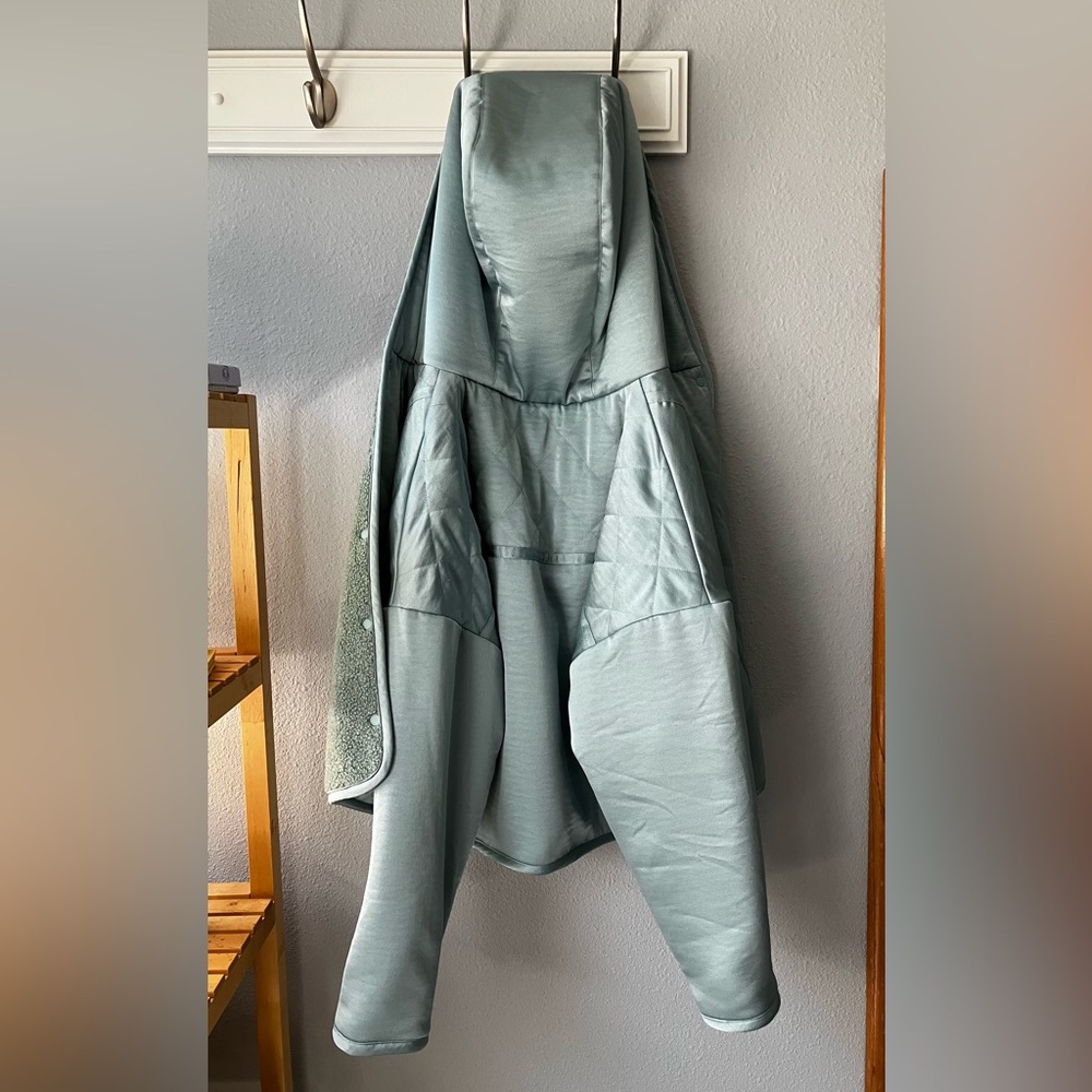 Cozy Faux Shearling Jacket with Silk Top Layer Turquoise Blue